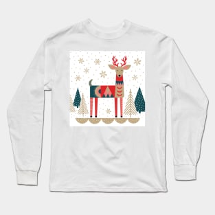 Holiday Reindeer with geometric shapes Long Sleeve T-Shirt